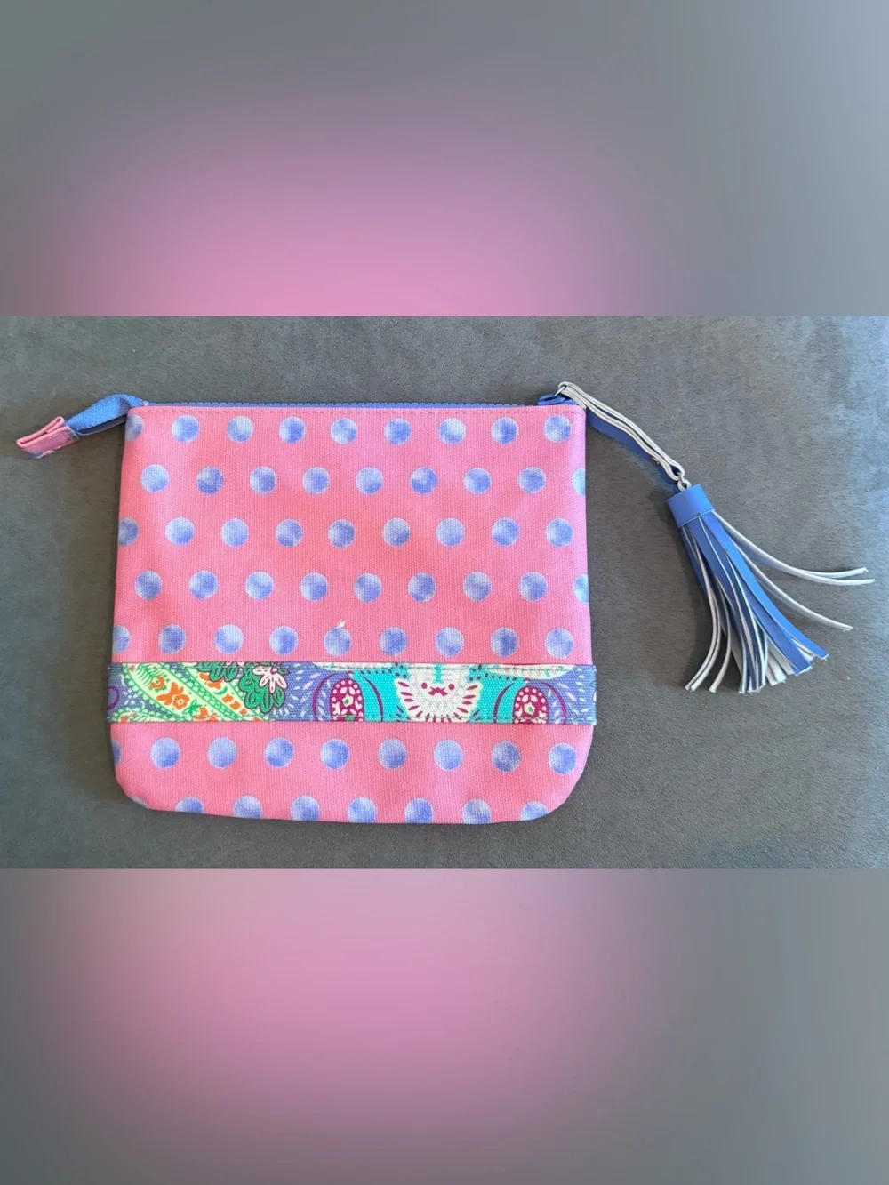 Matilda Jane Cosmetic Bag / Pouch - Pink with Purple Polka Dots